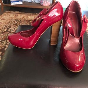 Burgundy Heels with Button and wide  heel